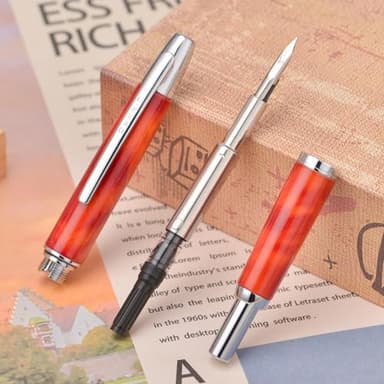 Jinhao 10 Press Fountain Pen with Box, Volcanic Red Retractable Extra Fine Nib with Ink Converter Set (Silver Clip) - Image 4