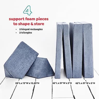 Yourigami Kids and Toddler Play Couch, Convertible Folding Sofa, Durable Foam Modular Design, Blue Lagoon - Image 2