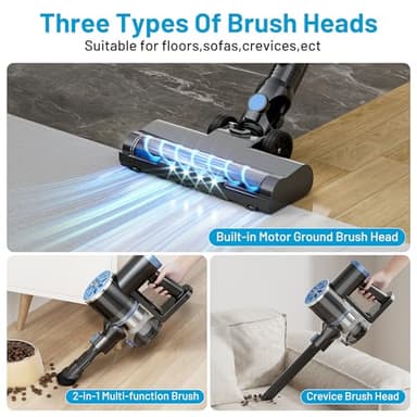 Cordless Vacuum Cleaner with Self-Standing, LED Screen Stick Vacuum Cleaners for Home, Lightweight Powerful Suction Vacuum, 6-in-1 Rechargeable Vacuum for Carpets, Pet Hair, Hardwood Floors - Image 7