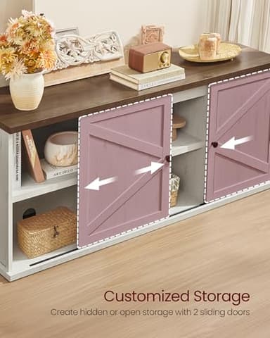 VASAGLE Farmhouse TV Stand for TVs up to 65 Inches, Entertainment Center with Storage Cabinets and Sliding Barn Doors, Media Console Table for Living Room, Rustic White and Honey Brown ULTV535W01 - Image 4