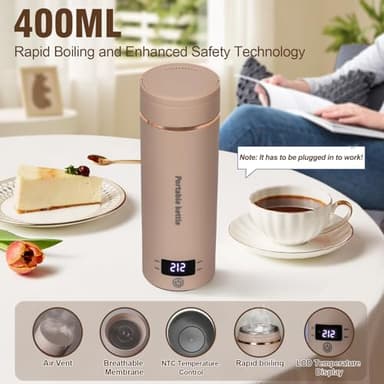 Travel Electric Kettle Portable Mini Kettle,Small Hot Water Boiler with 4 Temperature Settings,304 Stainless Steel, Fast Boiling Water with Auto Shut-Off and Boil Dry Protection,400 ml (Brown, 400ML) - Image 3