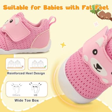 FEETCITY Baby Shoes Baby Girls Sneakers Infant Walking Shoes Infant Boys Sneakers Wide Toddler Barefoot Shoe Breathable 12-18 Months Pink - Image 2