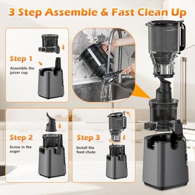 Juicer Machines with 5.4" Large Feed Chute, 400W Cold Press Juicer for Whole Vegetables and Fruits, Slow Masticating juicer Easy to Clean Juice Extractor Machine High Juice Yield(Titanium Gray) - Image 7