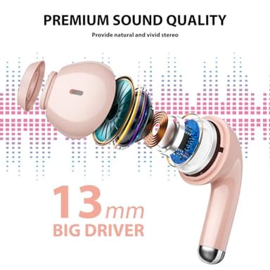 Wireless Earbuds for Samsung S25 S24 Ultra S23 Fe S22+ S21, 5.3 Bluetooth Earbuds Cordless Ear Buds with Mic Touch Stereo Wireless Headphone for iPhone 17 Air 16 15 Pro Max 14 Plus Pixel 10 XL, Pink - Image 3