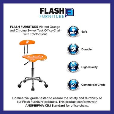 Flash Furniture Elliott Vibrant Orange and Chrome Swivel Task Office Chair with Tractor Seat - Image 4