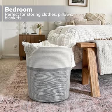 INDRESSME Baby Laundry Basket for Nursery, Kids Laundry Hamper, Tall Storage Basket for Living Room, Rope Basket for Blankets, Clothes, 17¾ x 15¾ x 13¾ inches, Grey - Image 6
