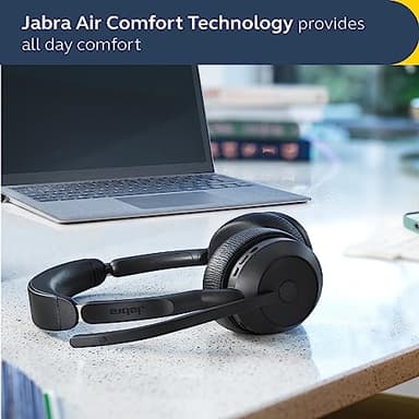 Jabra Evolve2 55 Stereo Wireless Headset - Features AirComfort Technology, Noise-Cancelling Mics & Active Noise Cancellation - MS Teams Certified, Works with Other Platforms - Black - Image 2