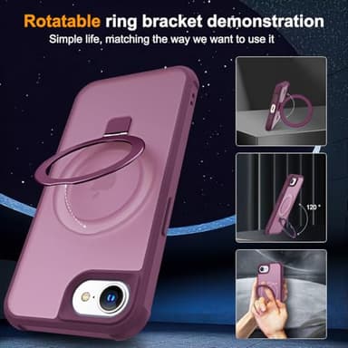 SKYLMW Compatible with iPhone 16E Case with Invisible Magnetic O-Ring Stand Military-Grade Translucent Case for iPhone 16E 6.1" 2025 [Compatible with Mag-Safe][Great Grip Feeling], Wine Red - Image 2