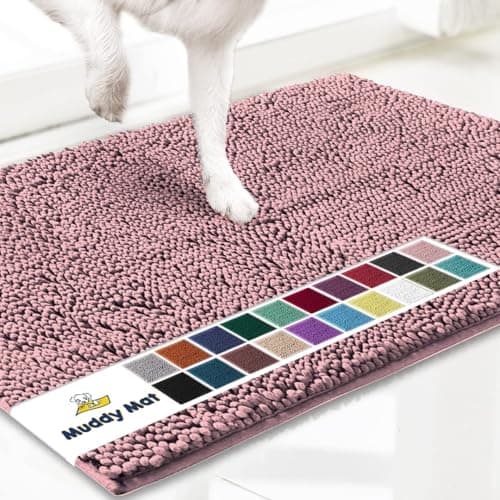 Muddy Mat® Original Dog Door Mat for Muddy Paws, Super Absorbent Microfiber, Non-Slip Washable Pet Rug, Quick Dry Chenille Entryway Carpet, Machine Washable Indoor Outdoor mat, Pink 24"x35" - Image 1
