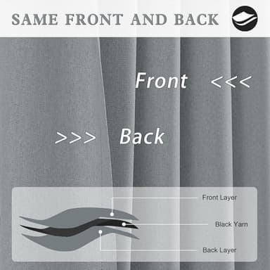 DUALIFE 90 Inches Long Blackout Linen Curtains Grey,Full Shade Light Blocking Sun Heat Saving Energy Efficient Drapes for Bedroom,Back Tab/Hook Belt/Rod Pocket,2 Pcs,50 Inch Wide x 90 Inch Length - Image 5