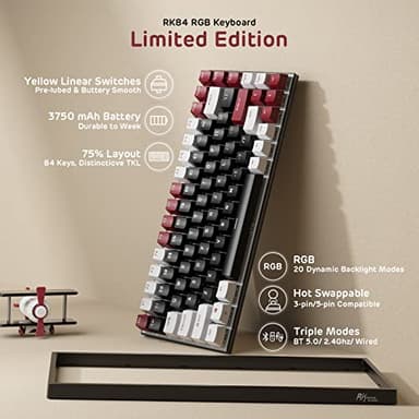 RK ROYAL KLUDGE RK84 RGB Limited Ed, 75% Triple Mode BT5.0/2.4G/USB-C Hot Swappable Mechanical Keyboard, 84 Keys Wireless Gaming Keyboard, RK Yellow Switch, Americano Black - Image 2