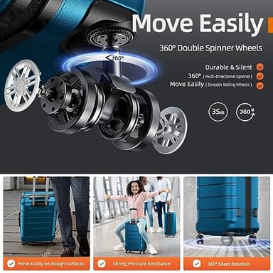SHOWKOO Luggage Sets Expandable PC+ABS Durable Suitcase Sets Double Wheels TSA Lock Sea Blue 3PCS - Image 3