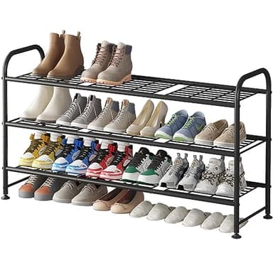 LINZINAR Shoe Rack 3 Tier Long Metal Shoe Organizer for Closet Entryway Black - Image 1