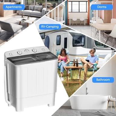 Stopsad Portable Mini Twin Tub 32Lbs Washing Machine with Drying Rack and 10 Hangers, Washer(20Lbs) and Spinner(12Lbs), Compact Laundry Washer for Apartments, Dorms(Black) - Image 7