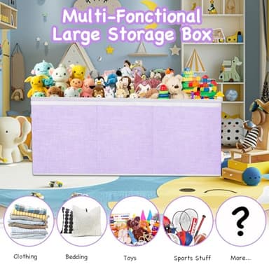 Boxgambol Extra Large Toy Box, Toy Storage Organizer with Lid, Oxford Fabric Collapsible Sturdy Toy Chest Bins Baskets for Livingroom,Playroom, Nursery, Bedroom, Closet (Purple) - Image 6