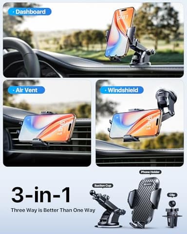 andobil Car Phone Holder Mount (Bumpy Roads Friendly) Military-Grade Phone Holders for Your Car Dashboard Windshield Air Vent Cell Phone Car Mount for iPhone 16 Pro Max 15 14 13, Samsung Silver - Image 2