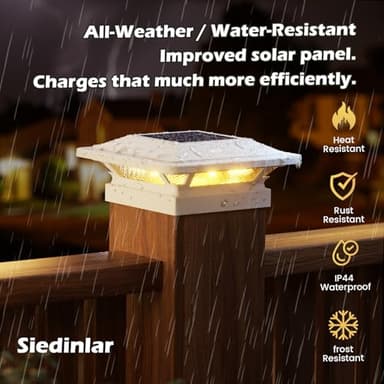 SIEDiNLAR 4x4 Solar Post Cap Lights 16 LEDs 2 Modes 3.5x3.5 4x4 Vinyl Wooden Post Light Waterproof Outdoor for Deck Fence Patio Garden Decor, Warm/Cool White (6 Pack, White) - Image 6