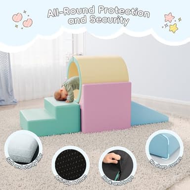 TOLEAD Tunnel/Ramps Foam Climber, Climb & Crawl Foam Activity Play Set for Toddlers and Kids, Safe Indoor Crawling Gym Equipment for,Infant,Baby Waterproof Easy to Clean (Pink) - Image 6