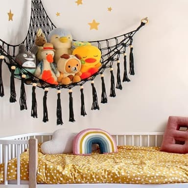 Stuffed Animal Hammock Corner Storage - Toy Hammock Net Organizer with LED Light - Tedddy Hammocks Plushie Net Holder - Black Wall Decor for Boy Living Room Bedroom - Image 9