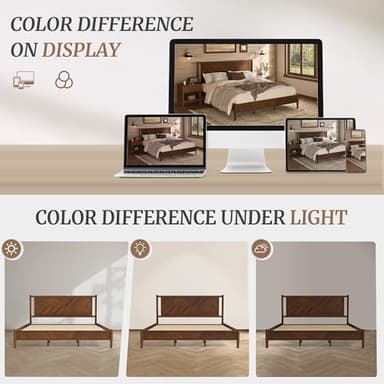 Cozyman Bed Frame King Size and Headboard Wood, Herringbong Pattern, 800 lbs, Non-Slip Without Noise, Walnut - Image 7