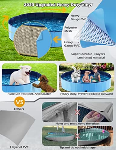 Jasonwell Foldable Dog Pet Bath Pool Collapsible Dog Pet Pool Bathing Tub Kiddie Pool Doggie Wading Pool for Puppy Small Medium Large Dogs Cats and Kids 63" Blue - Image 4