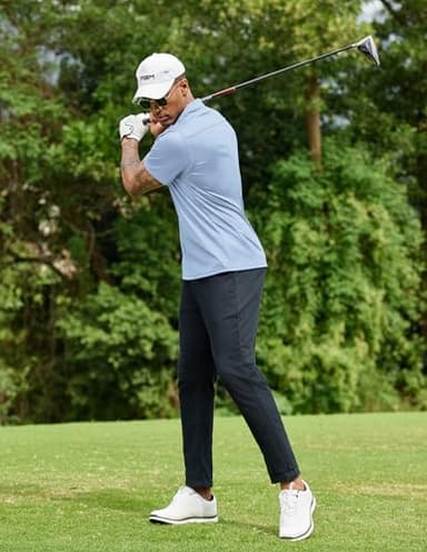 COOFANDY Mens Short Sleeve Polo Shirt Collared 100% Cotton Quick Drying Tactical Shirts Athletic Golf Shirts Light Blue - Image 2