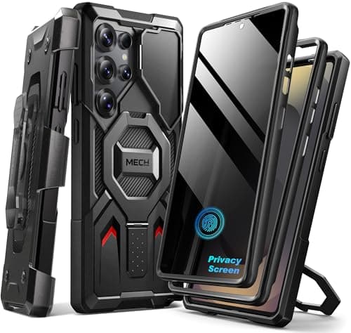 TONGATE Magnetic Stand for Samsung Galaxy S25 Ultra Case with Privacy Screen Protector, [Compatible with Magsafe] [Military Drop Protection] S25 Ultra Case with Camera Cover & Belt Clip, Black 6.9" - Image 1