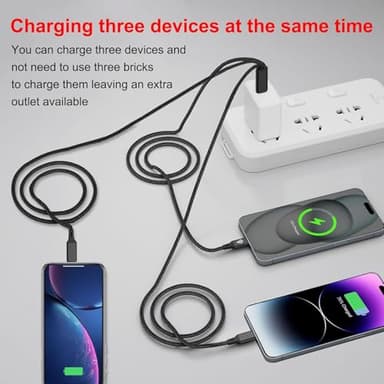 USB-C Charging Cable, 4 ft 3-in-1 USB C to USB-C+2 x IP Cable, Multi Charging for Phone 16/15 Pro/Pro Max, iPad Pro/Air/Mini, Galaxy S24/S23/S22/S21, Google, Amazon, Andriod,Carplay - Image 5