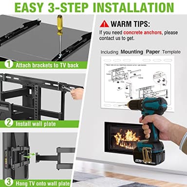 USX MOUNT UL Listed TV Wall Mount for 42"-85" TVS, Fits 16" 18" or 24" Studs, Full Motion Wall Mount Swivel Tilt Extension TV Bracket with Dual Articulating Arms, Max VESA 600x400mm, Load 110lbs - Image 8