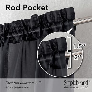 Simplebrand Black Sheer Curtains 90 Inches Long, Light Filtering Rod Pocket Solid Color Window Sheer Curtain Panels, Elegant Curtains & Drapes for Living Room, Bedroom 2 Panels (Black, 42" W x 90" L) - Image 5