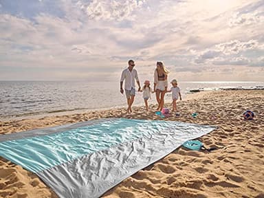 WEKAPO Beach Blanket - Sandproof Waterproof Extra Large Beach Mat | Oversized Sand-Free Lightweight Quick-Drying | Beach Vacation Essentials with Stakes & Corner Pockets (Grey, 9x7 FT) - Image 7