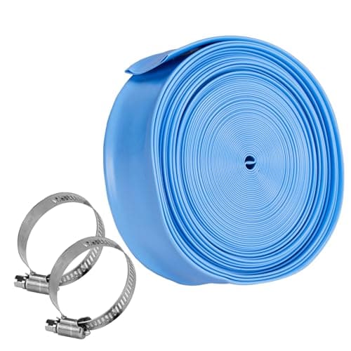 Outvita 1-1/2" x 50' Discharge Hose, PVC Lay Flat Hose, Heavy Duty Backwash Drain Hose with Clamps, Weather-proof & Burst-proof, Ideal for Swimming Pool & Water Transfer, Blue - Image 1