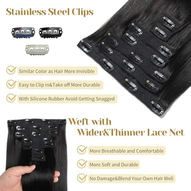 Mocona Clip in Hair Extensions Real Human Hair, Natural Black – 24 Inch 7pcs 70g/Pack, Soft Hair Extensions Real Human Hair Clip ins Straight Suitable for all Hair Types (#1B 24 Inch) - Image 4