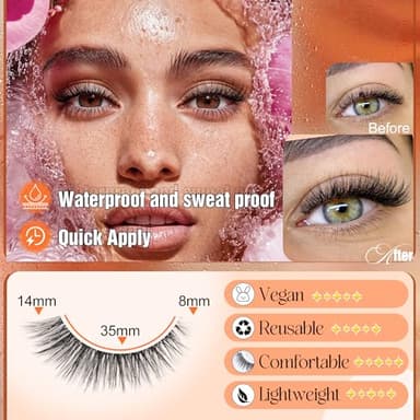 Self Adhesive Eyelashes Short 8-14mm Natural Self Adhesive Lashes No Glue Needed Invisible Band Reusable Press On Lashes without Eyeliner Cat Eye Pre Glued Mink Lashes 5 Pairs False Lashes by YDAGKH - Image 5