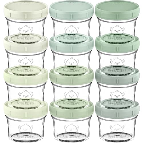 KeaBabies 12pk 4oz Glass Baby Food Containers with Lids - Leak-Proof, Microwavable Small Glass Jars, Baby Purees & Toddler Snack Storage Containers, BPA-Free, Dishwasher & Freezer Safe (Sage) - Image 1