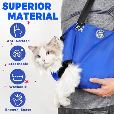 Large Cat Carrier Pouch for Vet Visits, Breathable Cat Sling Carrier for Cutting Nails, Grooming, Travel, Medication, Cat Restraint Bag, Pet Carrier for Cats, Cat Carrier Soft, (Blue,L) - Image 3