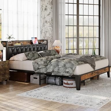 ANCTOR California King Bed Frames, Storage Headboard with Outlets, Easy to Install, Sturdy and Stable, No Noise, No Box Springs Needed, Rustic Brown and Black - Image 8