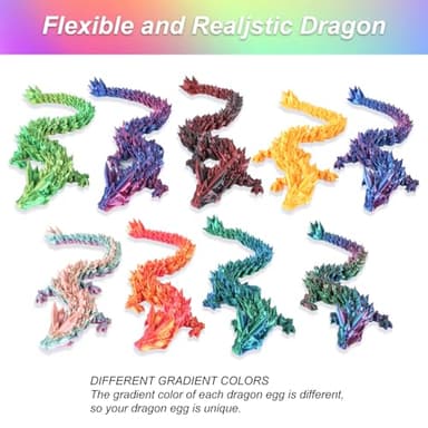 3pcs 12in 3D Printed Crystal Dragon,3D Printed Flexible Articulated Dragon,Home Office Decor Executive Desk Toys, Fidget Toys for Autism/ADHD - Image 3