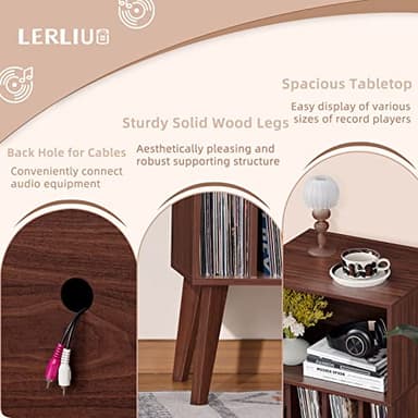 Lerliuo Record Player Stand, Walnut Turntable Stand Holds up to 160 Albums, Mid-Century Vinyl Storage Cabinet Table with Solid Wood Legs, Record Player Holder Dispaly Shelf for Bedroom Living Room - Image 7