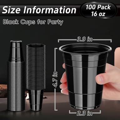 Dualshine 100 Pack Black Plastic Cups 16 oz, Disposable Cups for Party, Heavy Duty Drinking Cups, Halloween Cup for Wedding Birthday Beer Taste Serving Snack Sample Tastings Barbecues Picnic - Image 5