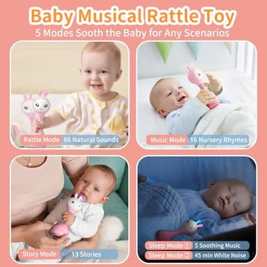 alilo Smarty Bunny Baby Rattle Musical Light Up Toys, Infants Newborns Baby Toys 0-3-6-12-18-24 Months,1 Year Old Boy Girl Gifts, 4 Music Modes and Color Recognition Function with 9 Color Card - Image 3