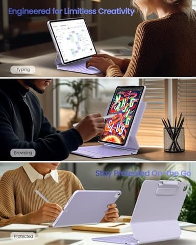 typecase Edge+ Keyboard Case for iPad Air 13-inch(M3 2025 / M2 2024),Ultra-Slim Detachable Case,Portrait & Typing Modes,Built-in Trackpad,11-Color Backlight,Magnetic Stand,Pencil Holder,Light Purple - Image 5
