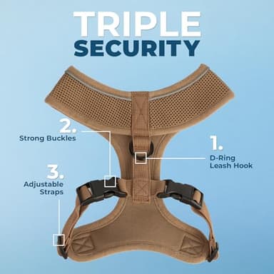 Best Pet Supplies Voyager Mesh Dog Breathable Harness Reflective Stitching, All Weather Adjustable for Walking Training, or Running - Heavy Duty & Durable, 220 Style (Beige), XS - Image 2