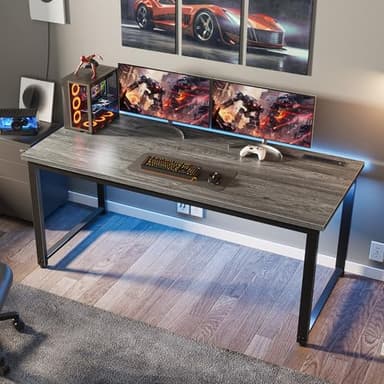 Huuger 55 x 24 inch Desk with Power Outlets & USB-C, Deeper & Thicker Desktop, Robust Metal Tubes, Computer Desk, Heavy Duty Office Desk, Work Gaming Desk for Home Office, Grey - Image 2
