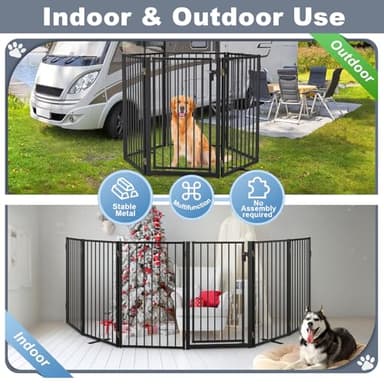 Metal Freestanding Dog Gates with Door for Outdoor Indoor,120'' Extra Wide 24'' Tall Free Standing Dog Gate for Doorways,Large Openings,Deck,Yard,Porch,Foldable Safety Pet Fence(Black,6 Panels) - Image 5