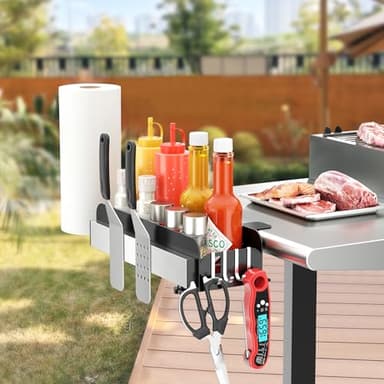 Josmimic Upgraded Griddle Caddy for 28"/36" Blackstone/Weber Griddle, BBQ Grill Storage Organizer, Space Saving Griddle Accessories with Double-Sided Magnetic Strip & Paper Towel Holder & J-Hooks - Image 6