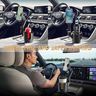 Phone Holders for Your Car, 2 in 1 Universal Cup Holder Expander Adjustable Base with Phone Mount, Long Arm with 360°Rotation Cup Holder Phones Mount for Car Compatible with All Smartphones - Image 7