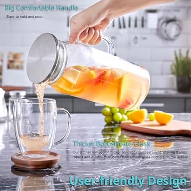 Bivvclaz 2 Liter 68 oz Glass Pitcher with Lid and Handle, Glass Carafe for Hot/Cold Water, Large Iced Tea Pitcher for Coffee, Juice and Homemade Beverage - Image 3