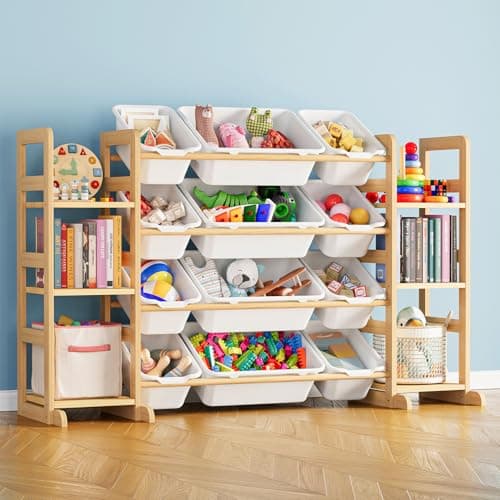SpaceAid Toy Storage Organizer with 6 Shelves and 12 Bins, Bookshelf/Bookcase, Kids Bin Shelf, Toys Box for Playroom Organization for Bedroom & Room Decor, White, 52.3" W - Image 1