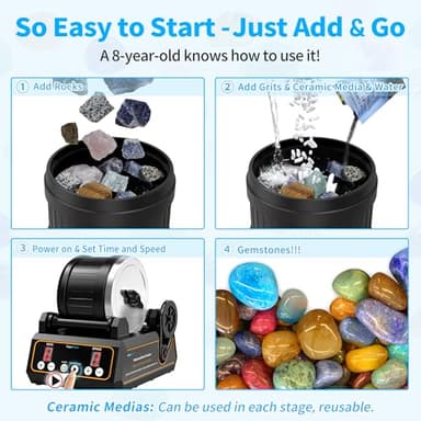 Rock Tumbler Kit, K1 Professional Large 2.5LB Capacity Edition - Memory Function, Digital Timer & Variable Speeds: Create Stunning Gems Full Accessories Included - Image 4